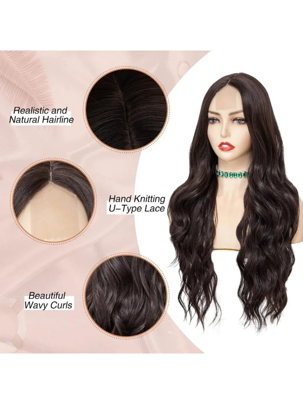 Women's Chocolate Brown 26 Inch Natural Looking Heat Resistant Long Wavy Wigs